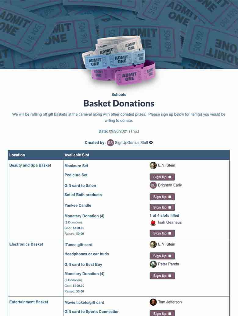 Collect Raffle Basket Donations